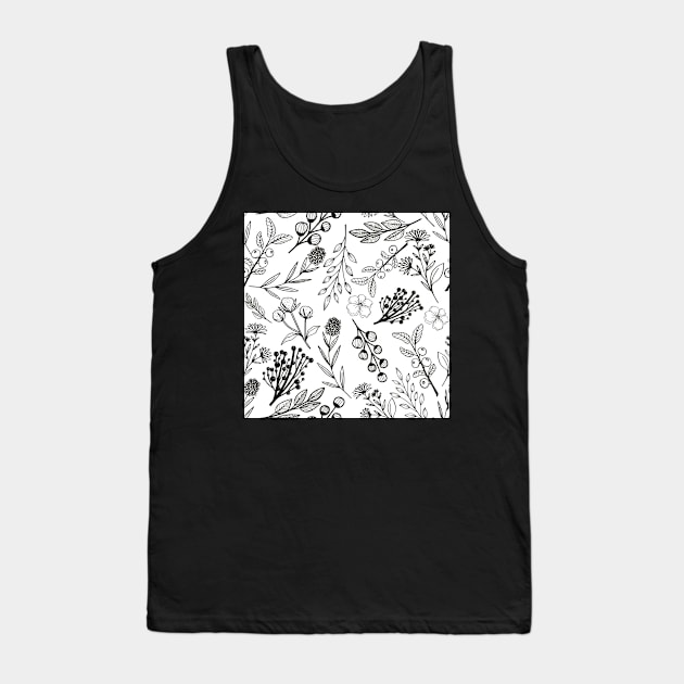 Wild Plants Seamless Pattern in Black and White Tank Top by DiorelleDesigns